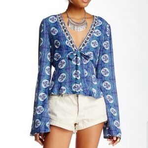 Free People 'Time of Your Life' Tunic Top Tied Cobalt - Size M